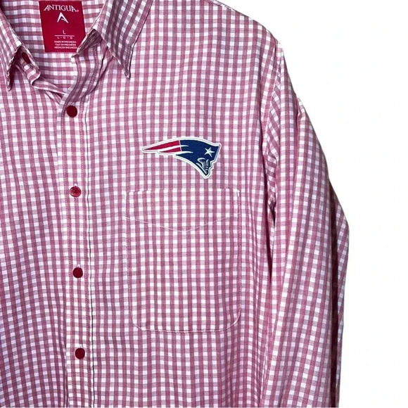 NFL New England Patriots Button Down Red Plaid Logo Souvenir Dress Shirt Large - Picture 2 of 5